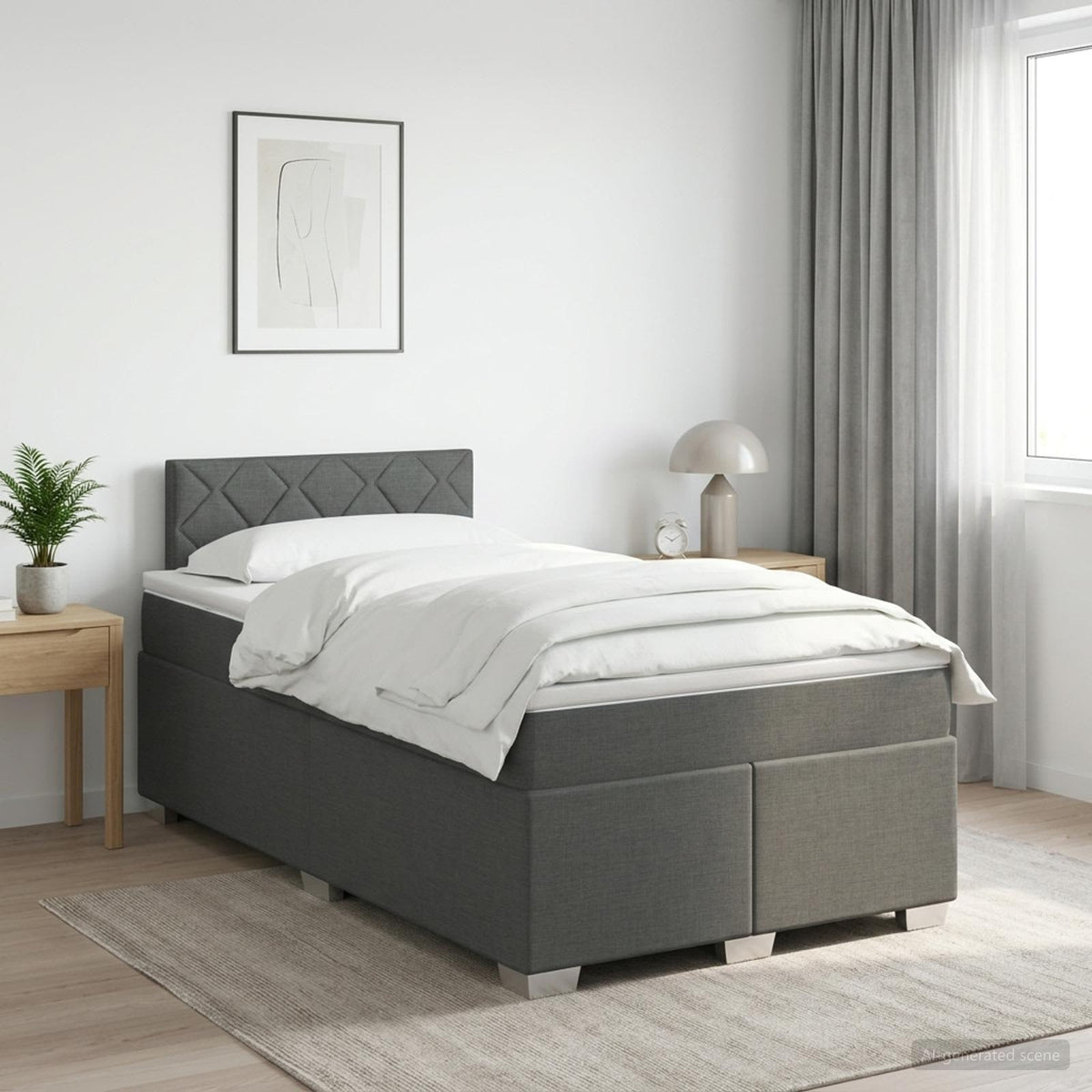 Boxmadras med topmadras Mørkegrå 120 x 190 cm Stof