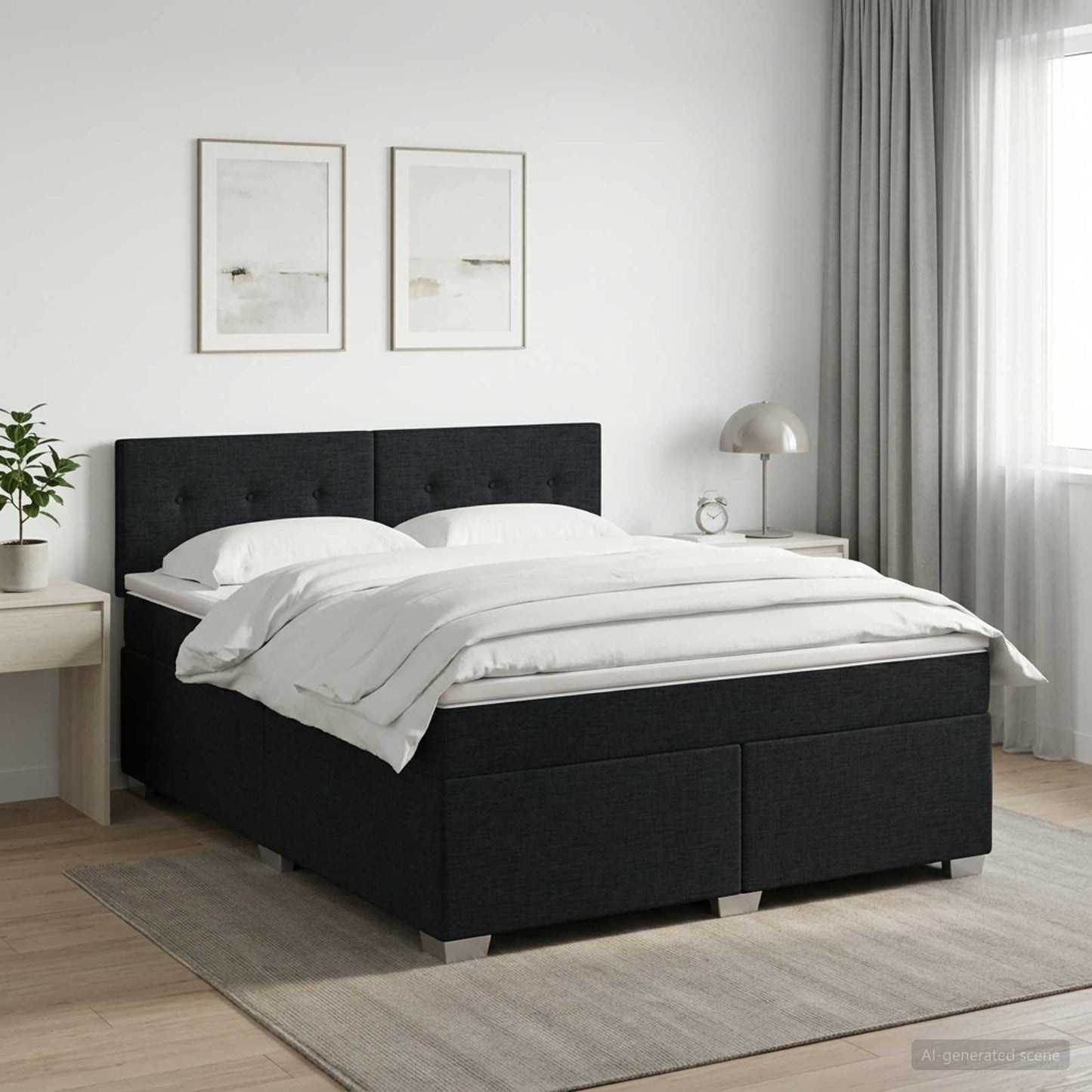 Boxmadras med topmadras med hovedgærde Sort 140 x 190 cm Stof