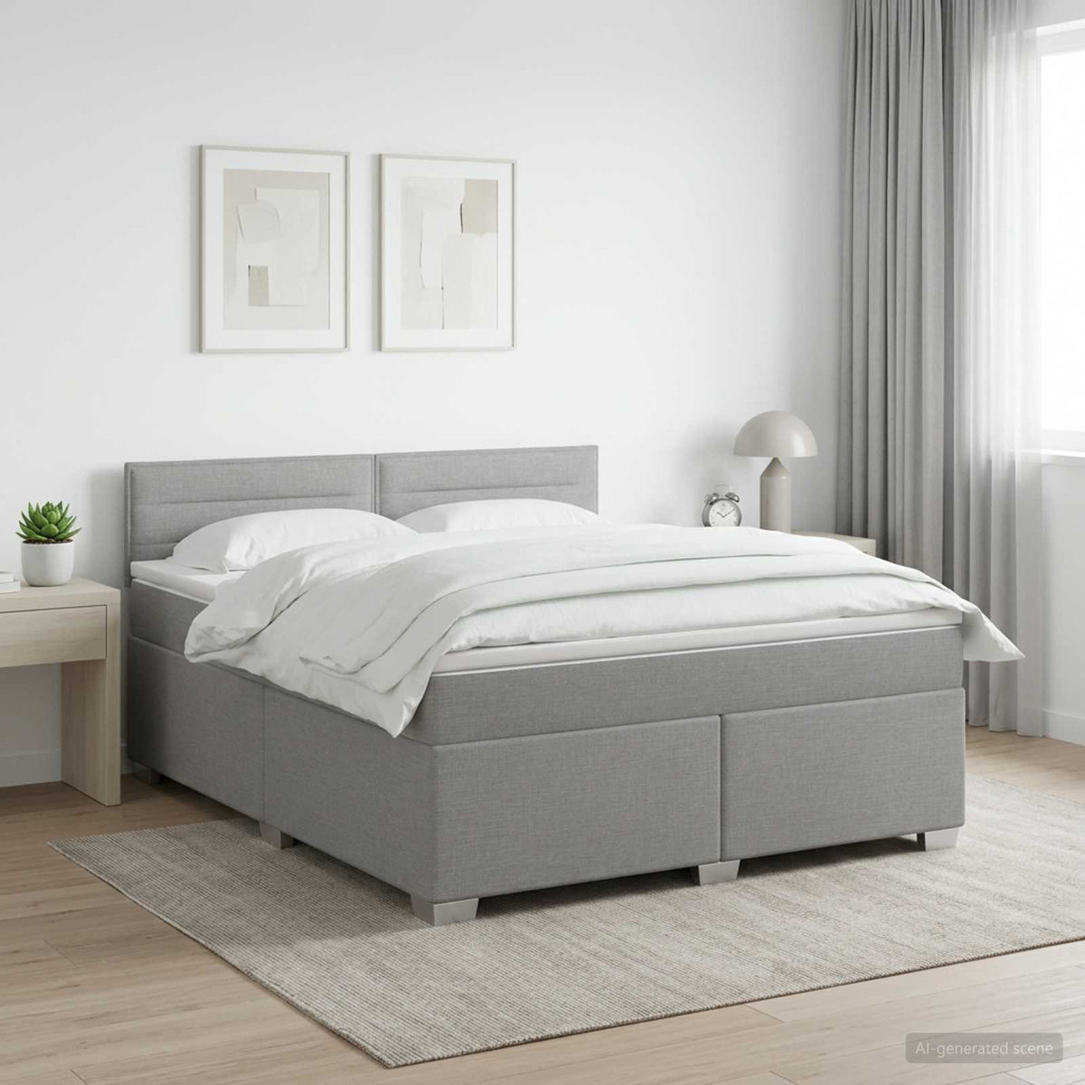 Boxmadras med topmadras Lysegrå 180 x 200 cm Stof