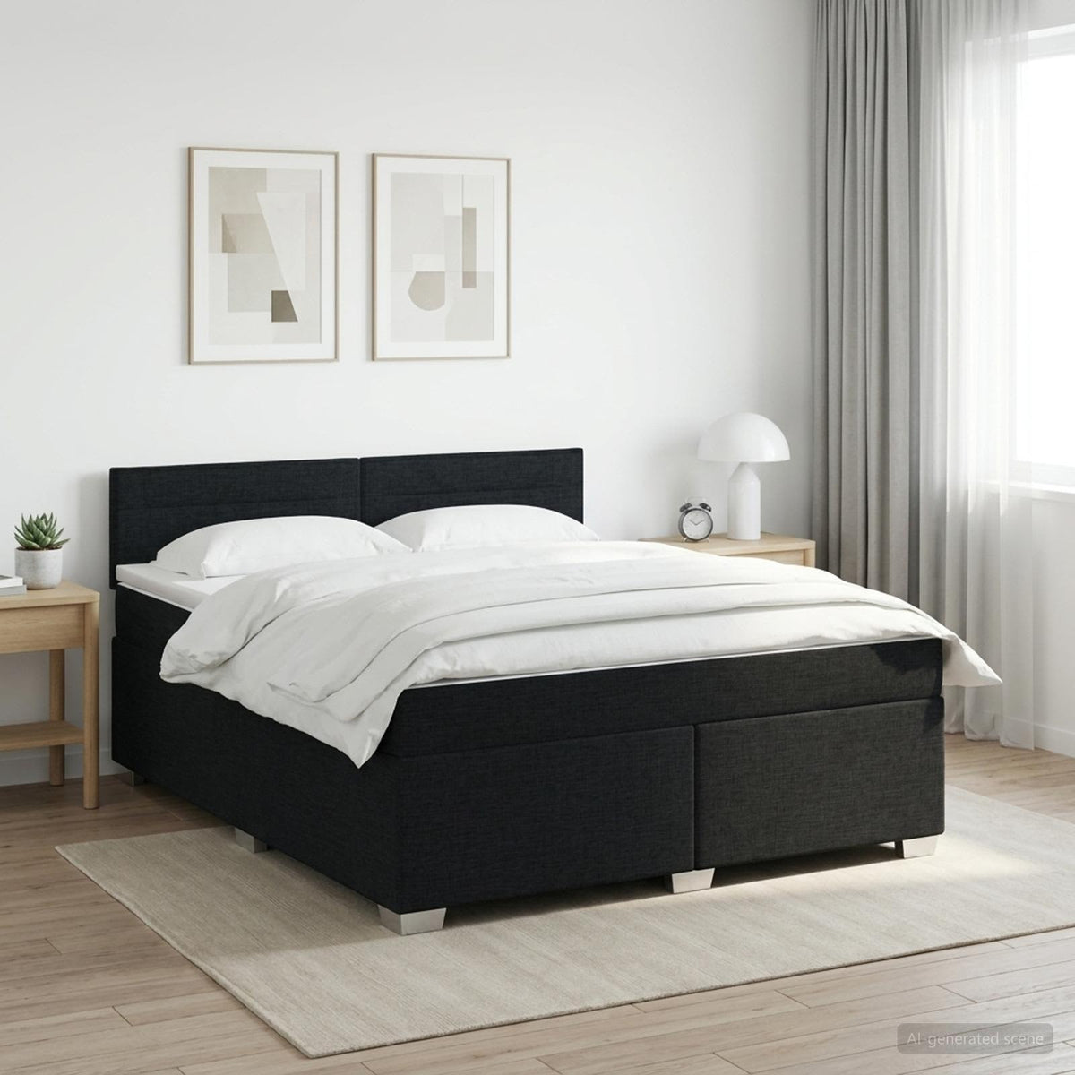 Boxmadras med topmadras med hovedgærde Sort 140 x 190 cm Stof