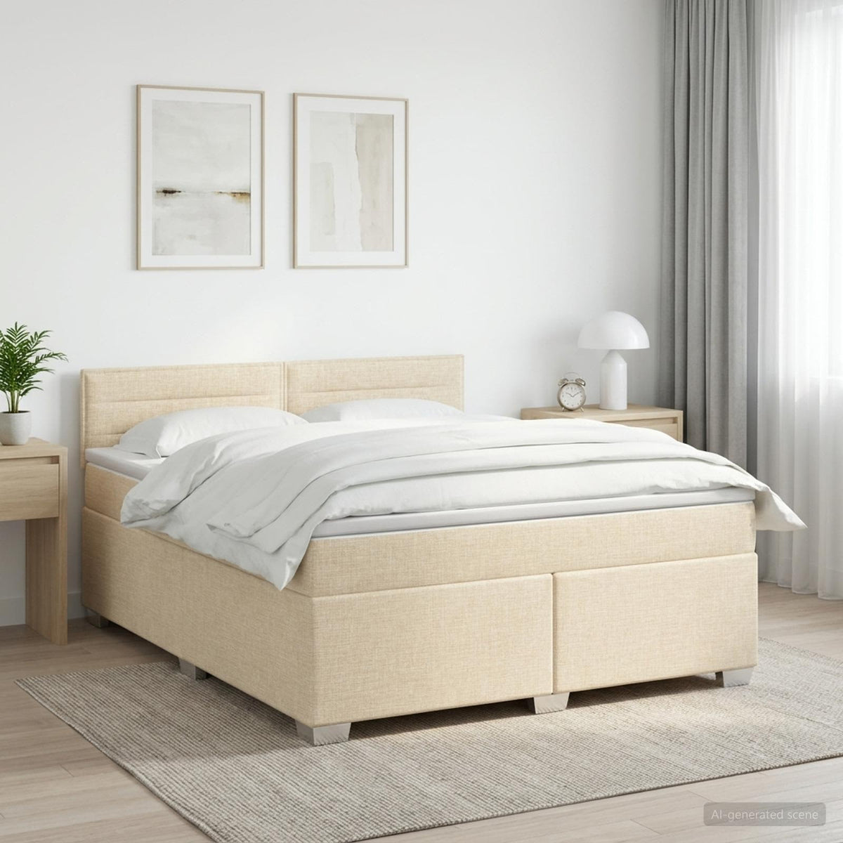 Boxmadras med topmadras Cremefarvet 160 x 200 cm Stof