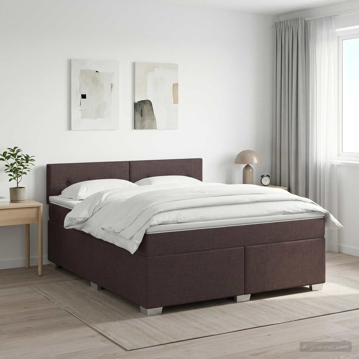 Boxmadras med topmadras Mørk Brun 180 x 200 cm Stof