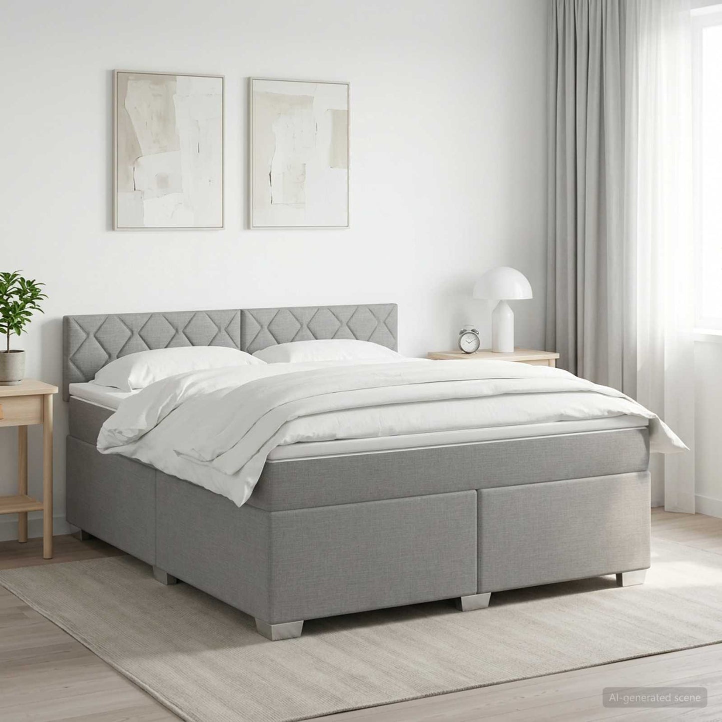 Boxmadras med topmadras Lysegrå 160 x 200 cm Stof