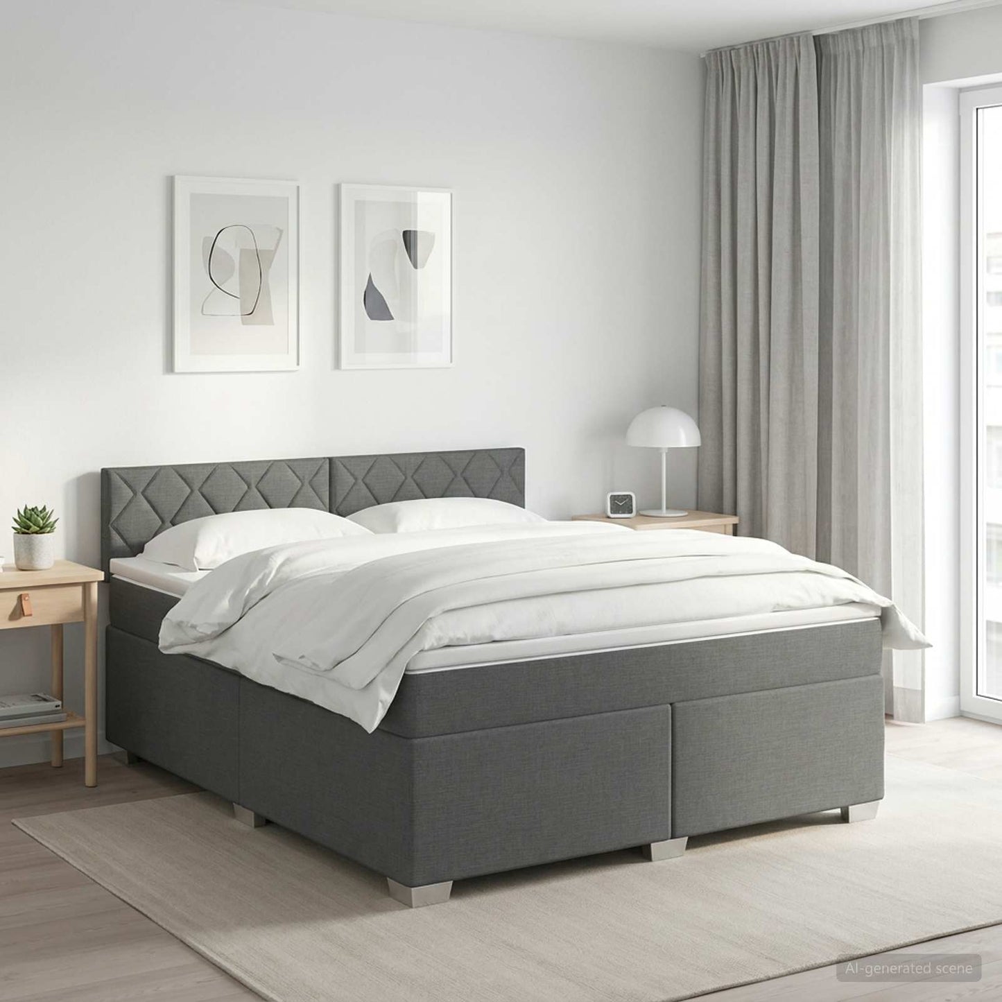 Boxmadras med topmadras Mørkegrå 140 x 190 cm Stof
