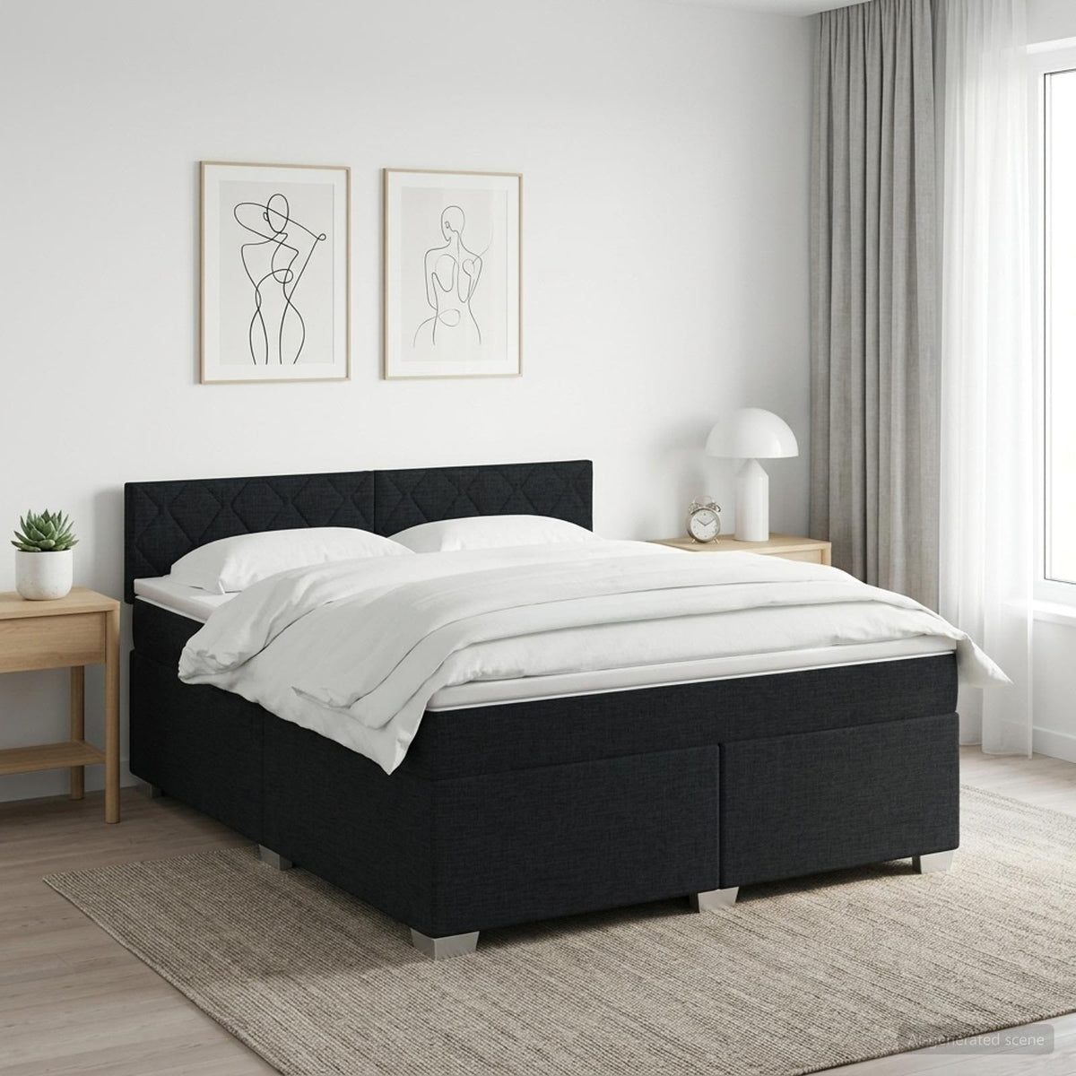 Boxmadras med topmadras med hovedgærde Sort 160 x 200 cm Stof
