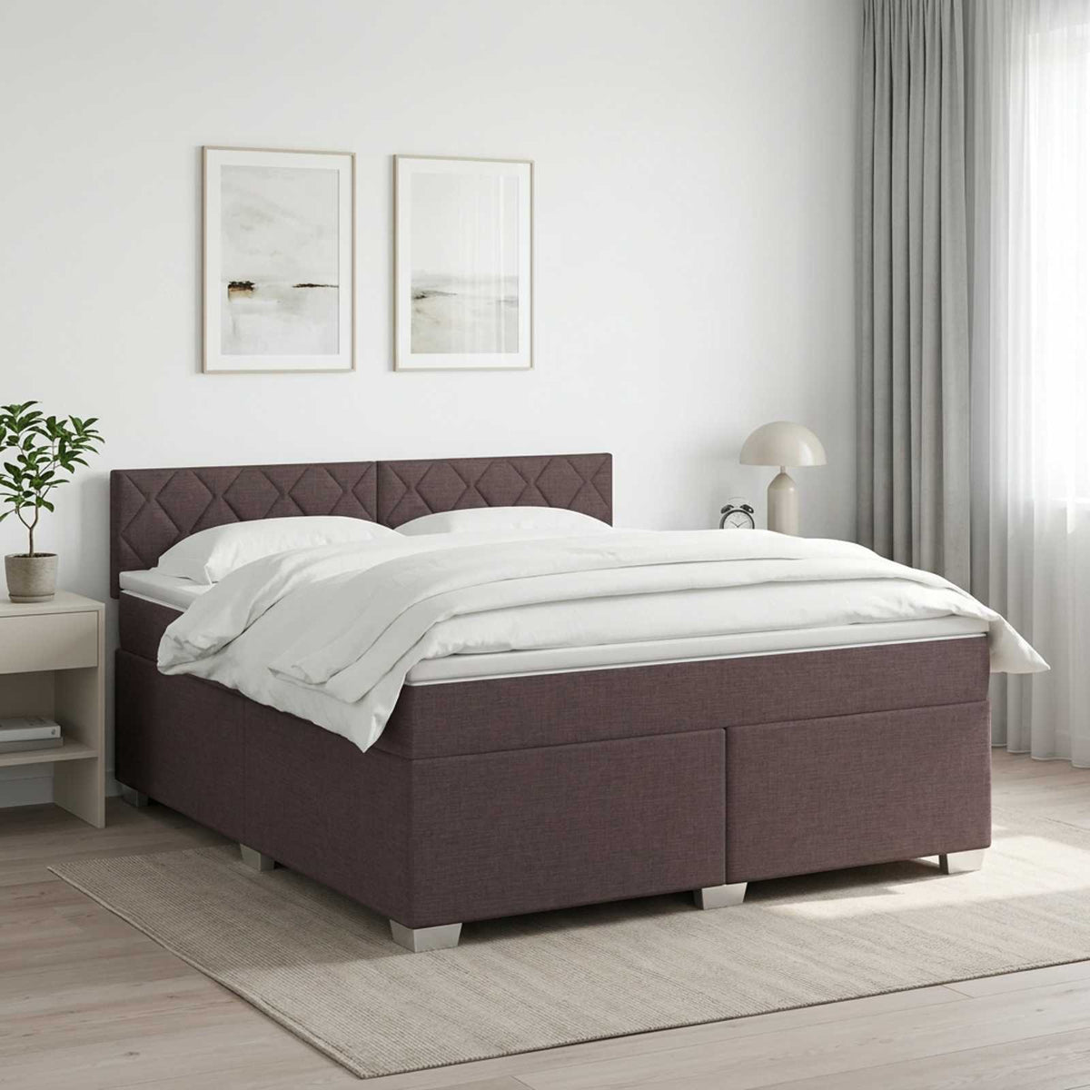 Boxmadras med topmadras Mørk Brun 140 x 200 cm Stof