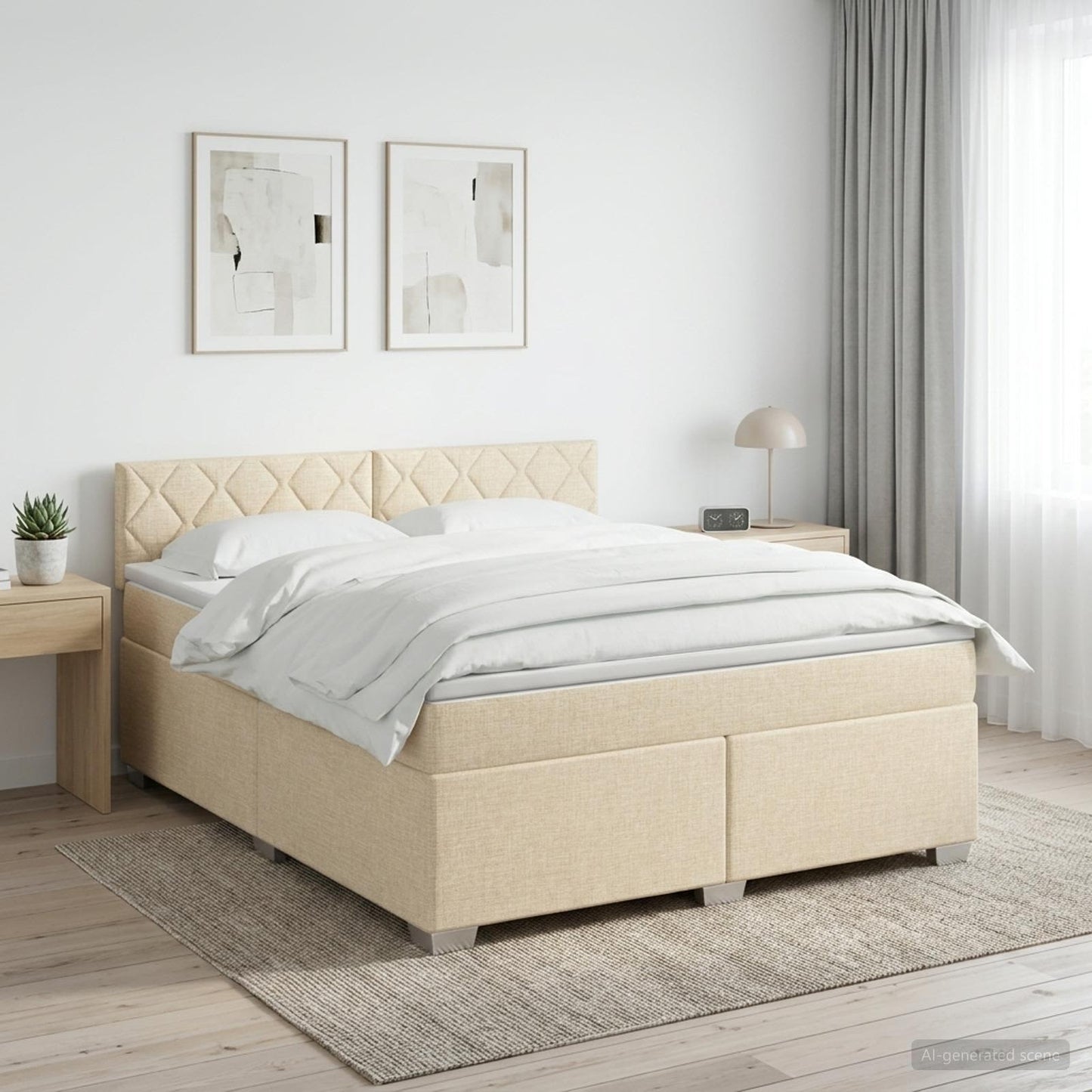 Boxmadras med topmadras Cremefarvet 160 x 200 cm Stof
