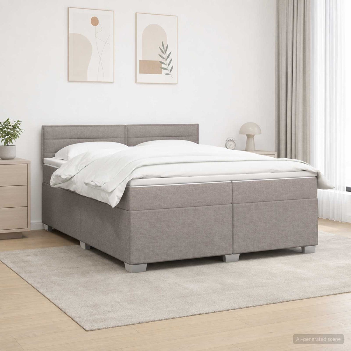 Boxmadras med topmadras Gråbrun 200 x 200 cm Stof