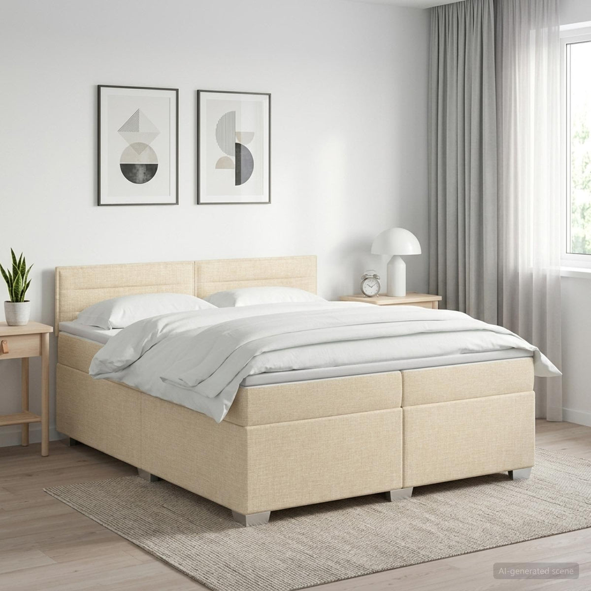 Boxmadras med topmadras Cremefarvet 200 x 200 cm Stof