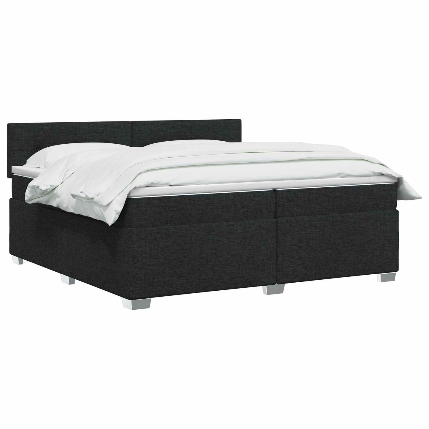 Boxmadras med topmadras med hovedgærde Sort 200 x 200 cm Stof