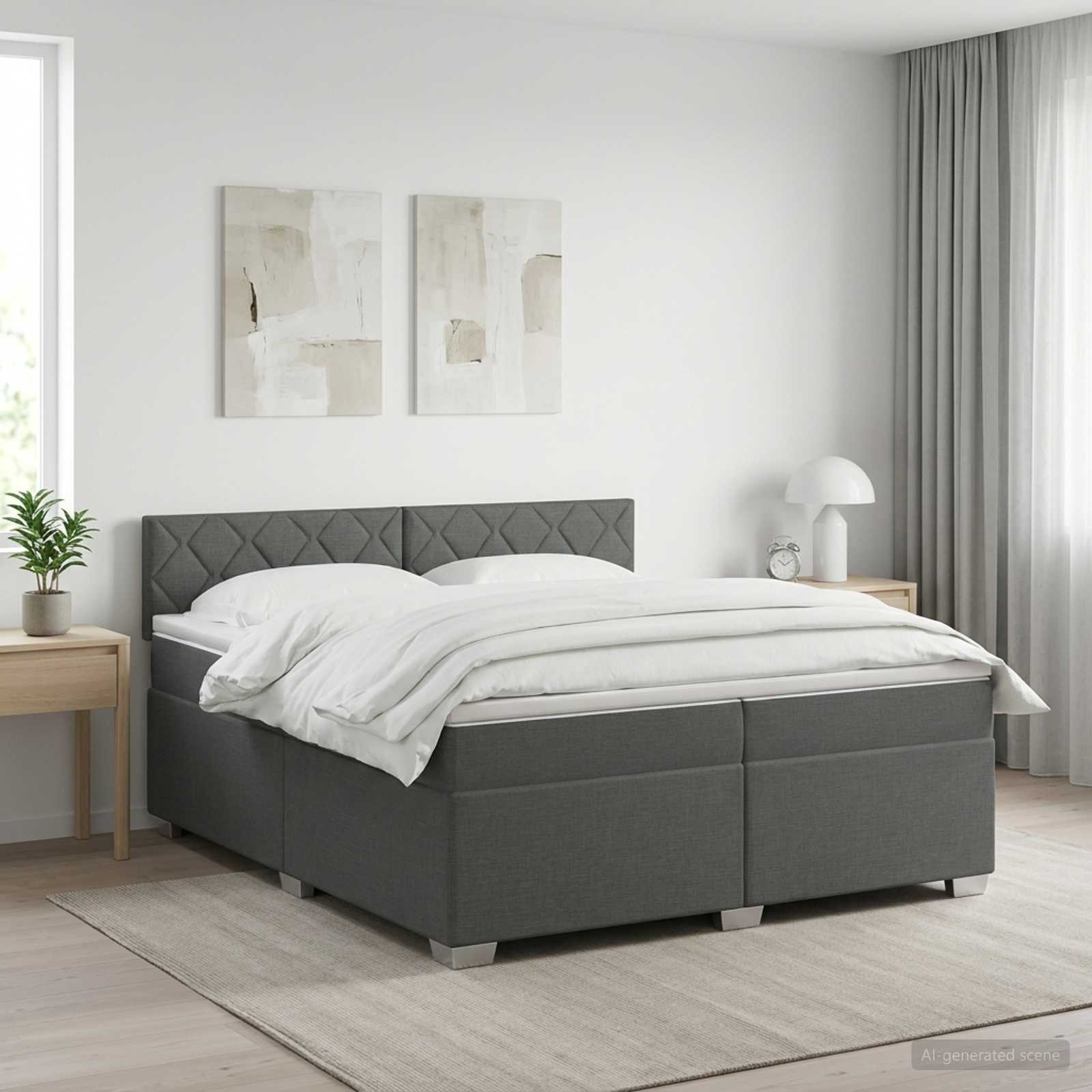 Kontinentalseng med madras og topmadras 200 x 200 cm mørkegrå stof
