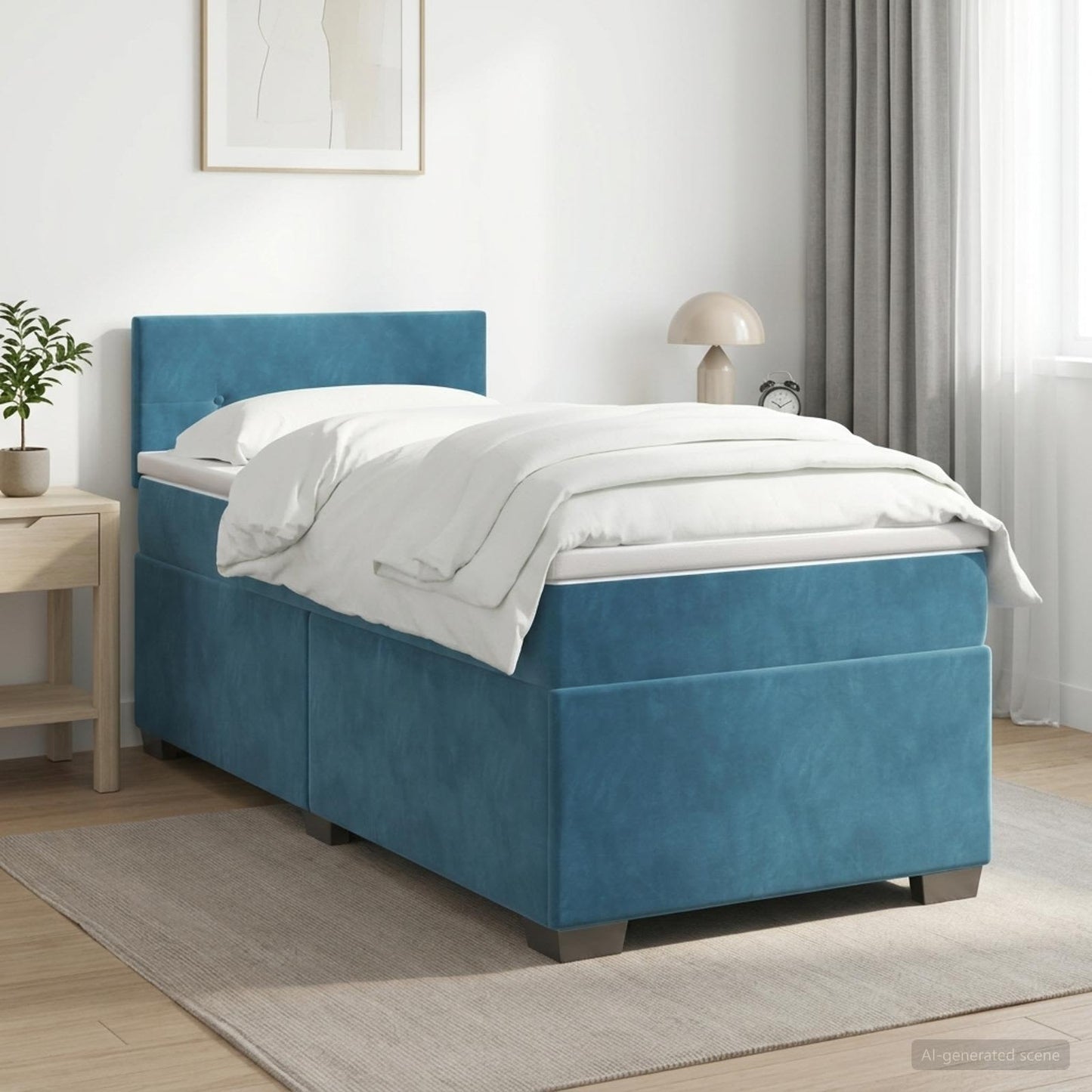 Boxmadras med topmadras Mørk blå 90 x 200 cm Fløjl