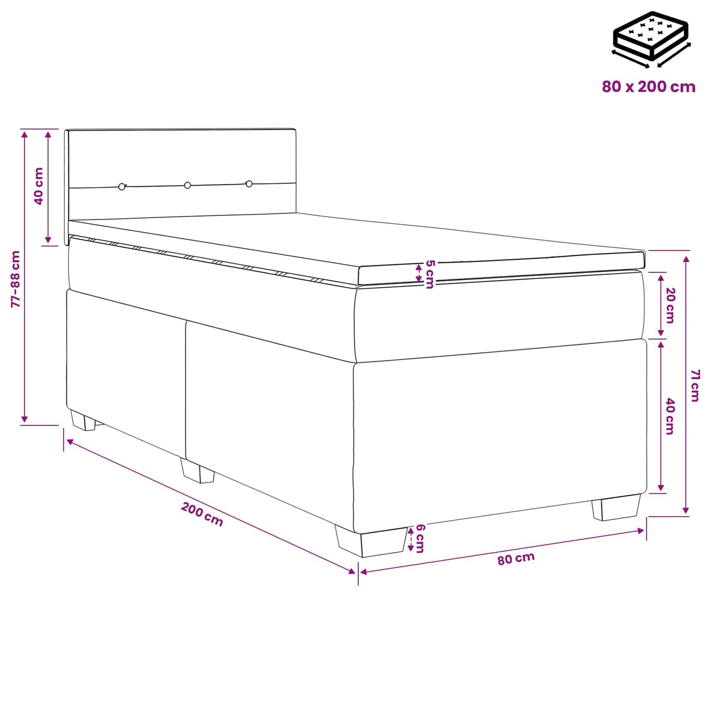 Boxmadras med topmadras Mørk blå 80 x 200 cm Fløjl
