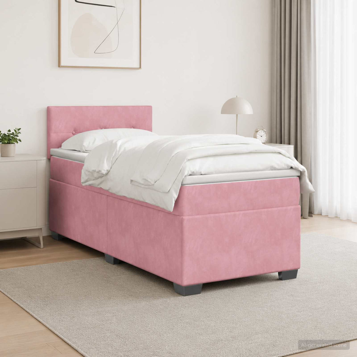 Boxmadras med topmadras Lyserød 90 x 200 cm Fløjl