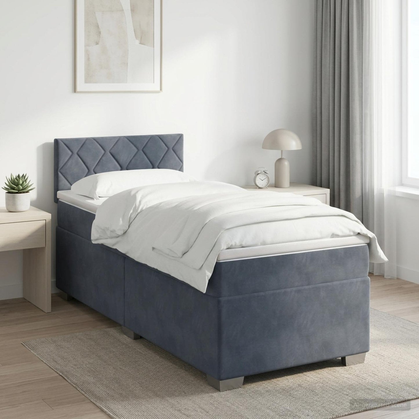 Boxmadras med topmadras Mørkegrå 90 x 190 cm Fløjl