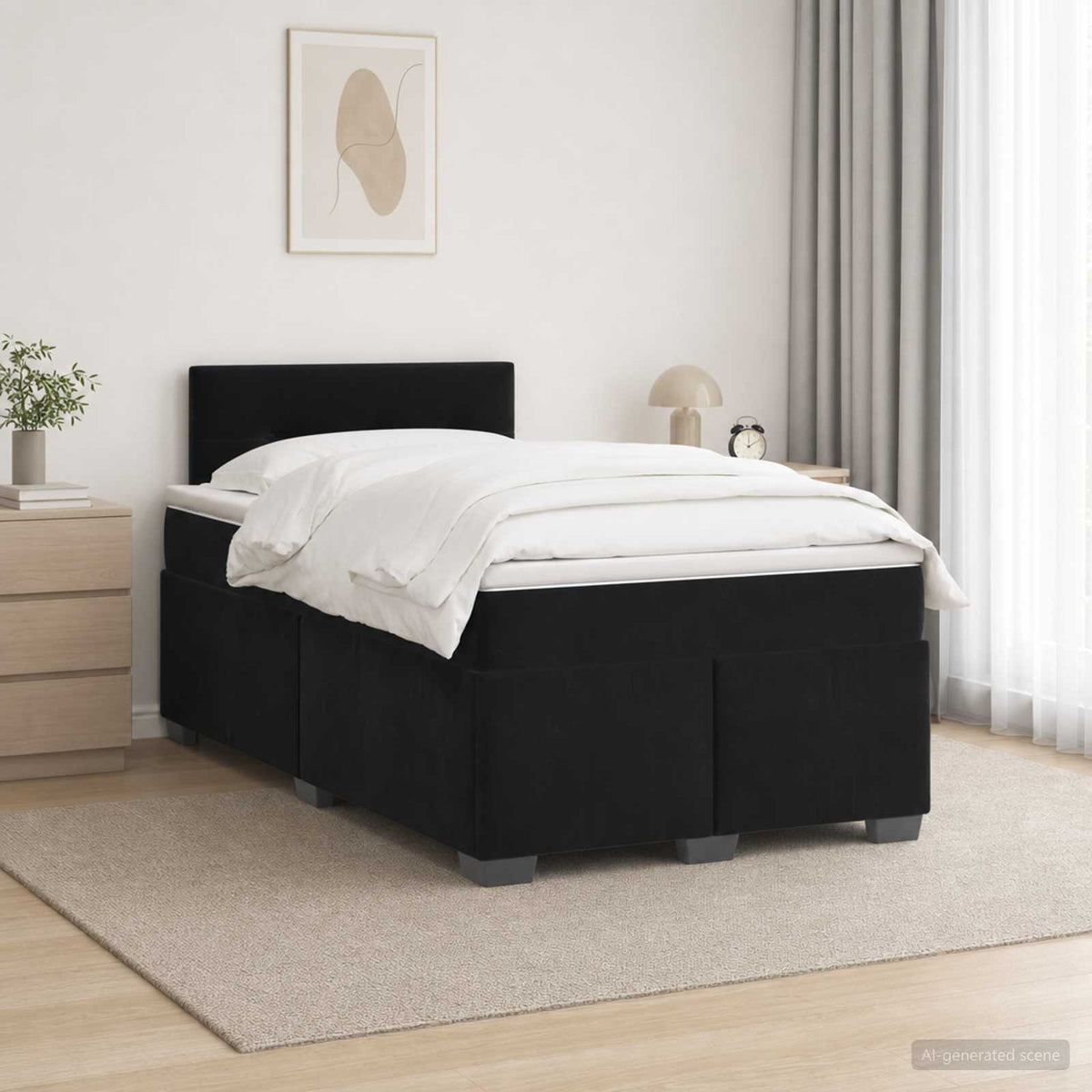 Boxmadras med topmadras med hovedgærde Sort 120 x 190 cm Fløjl