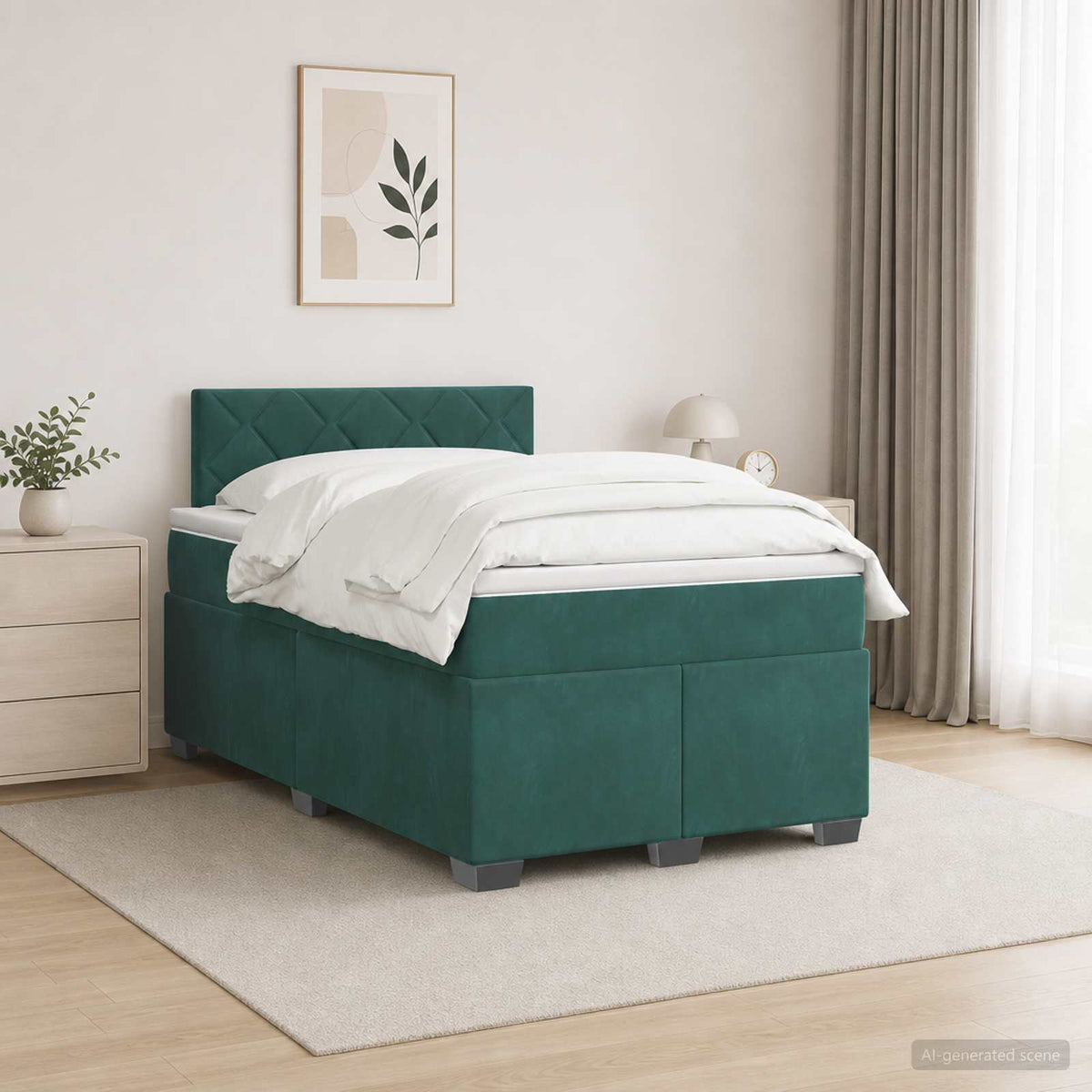 Boxmadras med topmadras Mørkegrøn 120 x 190 cm Fløjl