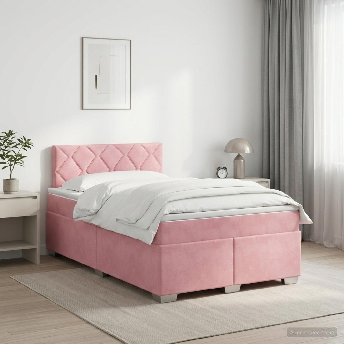 Boxmadras med topmadras Lyserød 120 x 190 cm Fløjl