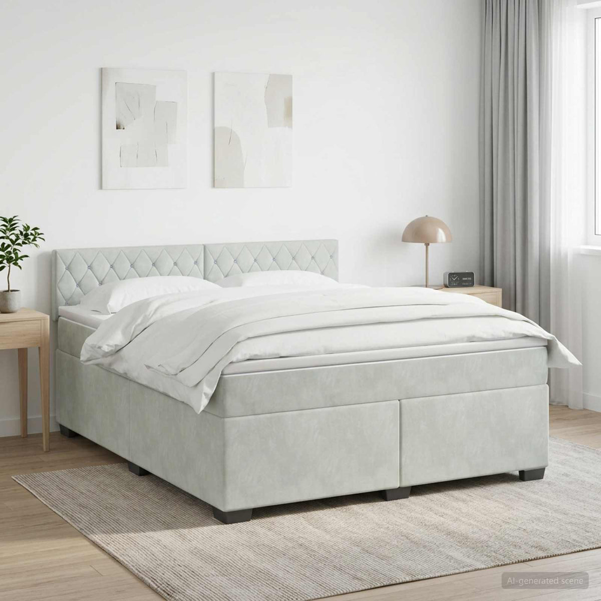 Boxmadras med topmadras Lysegrå 140 x 190 cm Fløjl