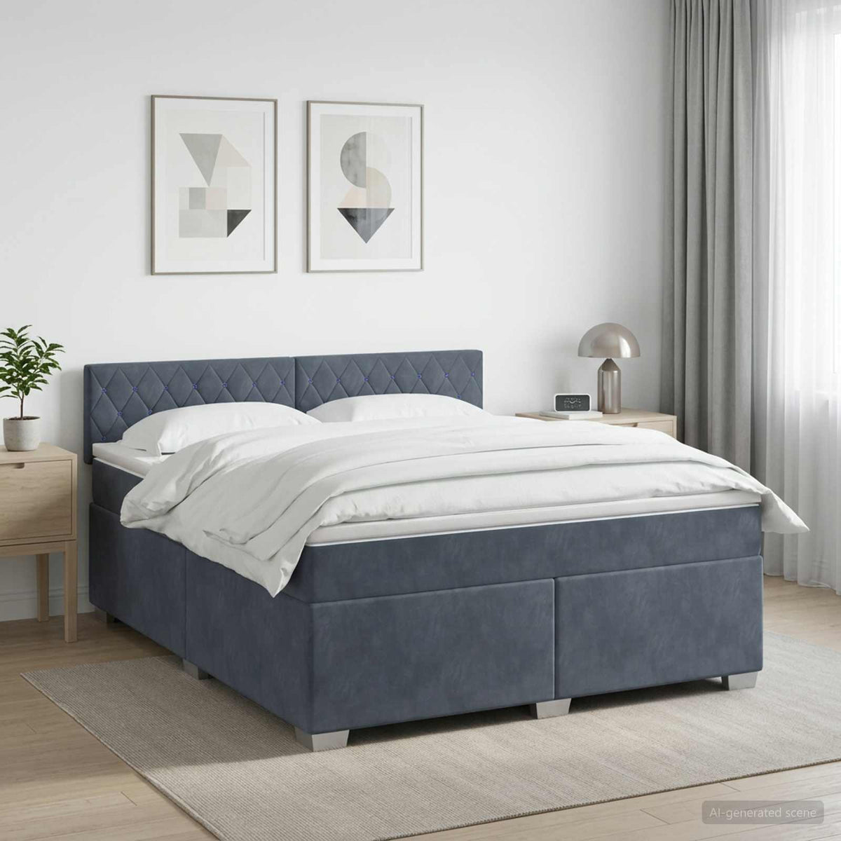 Boxmadras med topmadras Mørkegrå 140 x 190 cm Fløjl