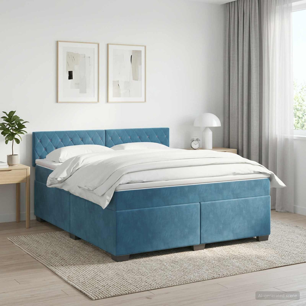 Boxmadras med topmadras Mørk blå 140 x 200 cm Fløjl