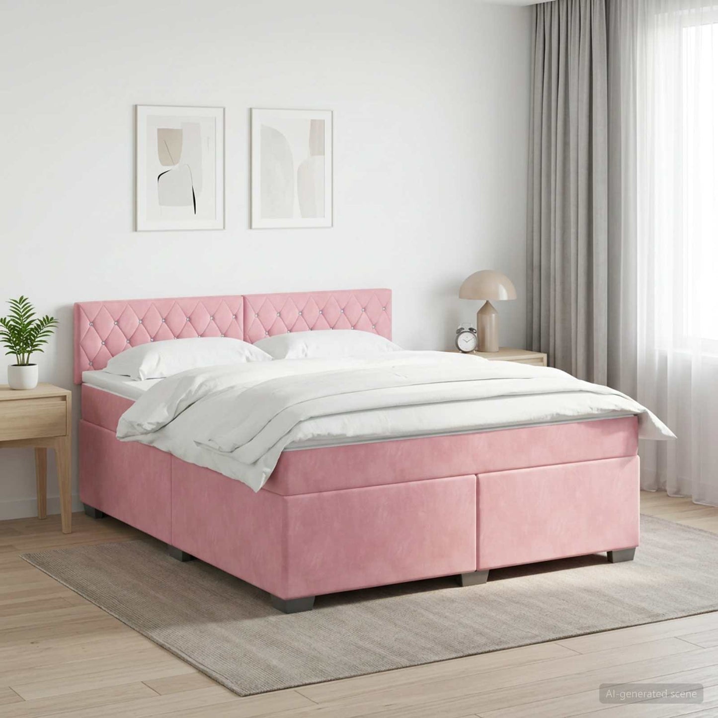 Boxmadras med topmadras Lyserød 140 x 200 cm Fløjl