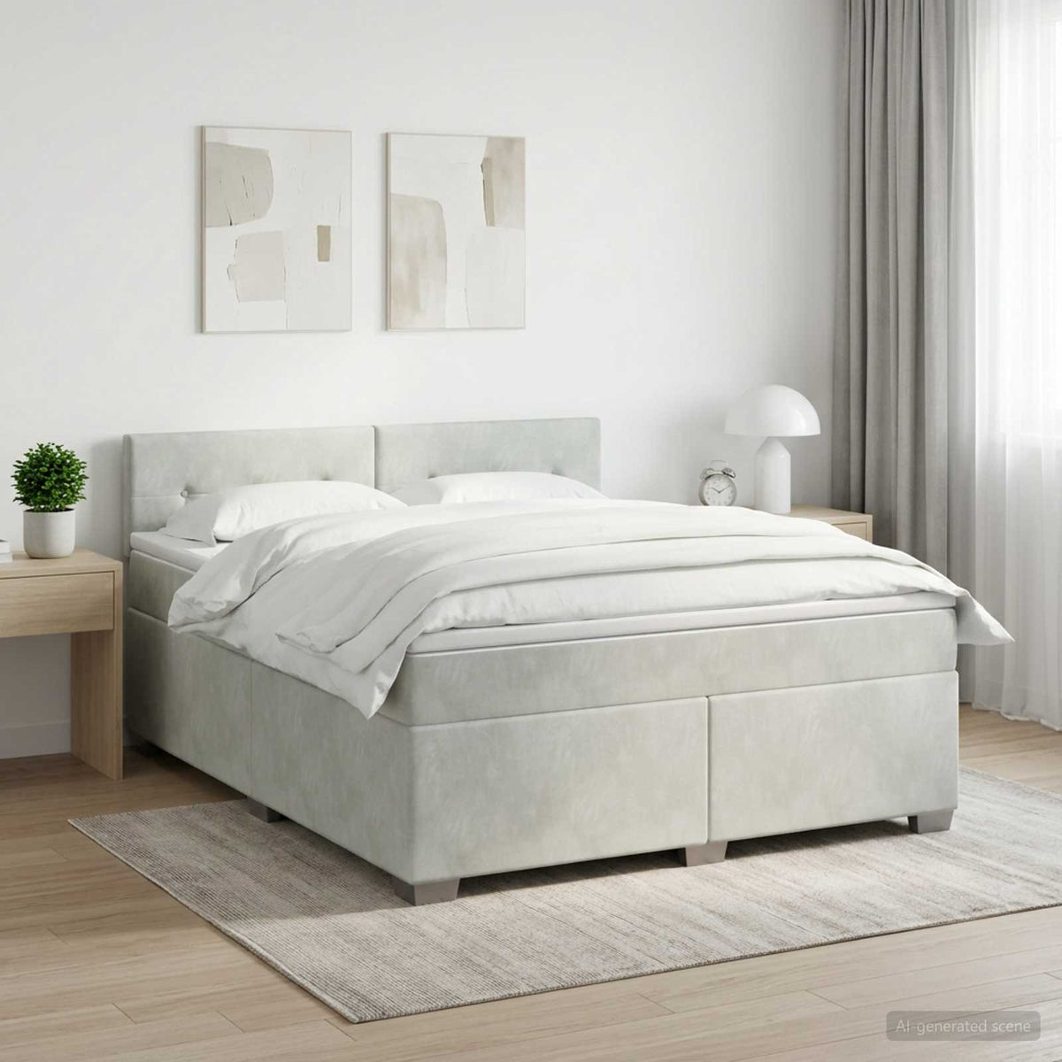 Boxmadras med topmadras Lysegrå 140 x 200 cm Fløjl