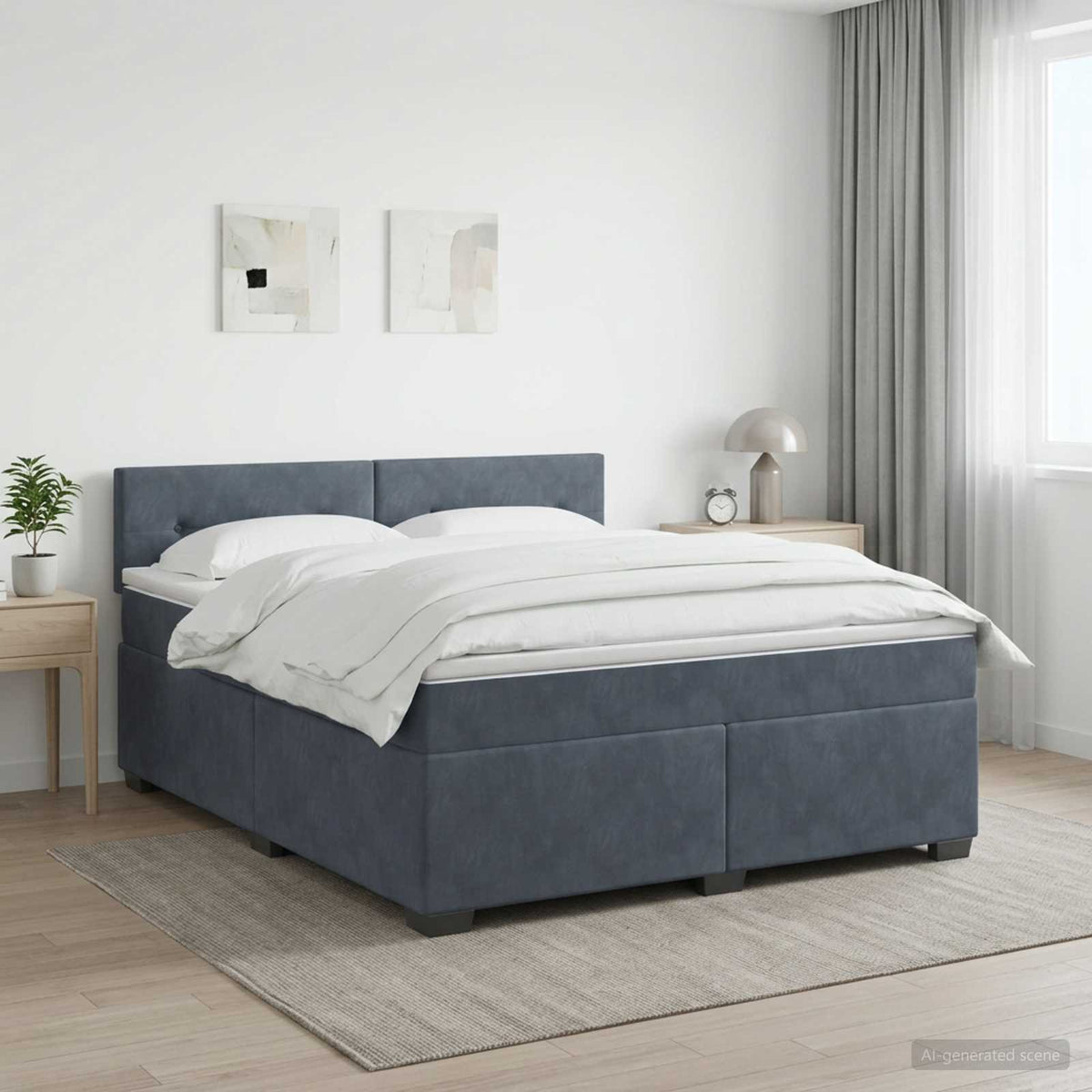 Boxmadras med topmadras Mørkegrå 180 x 200 cm Fløjl