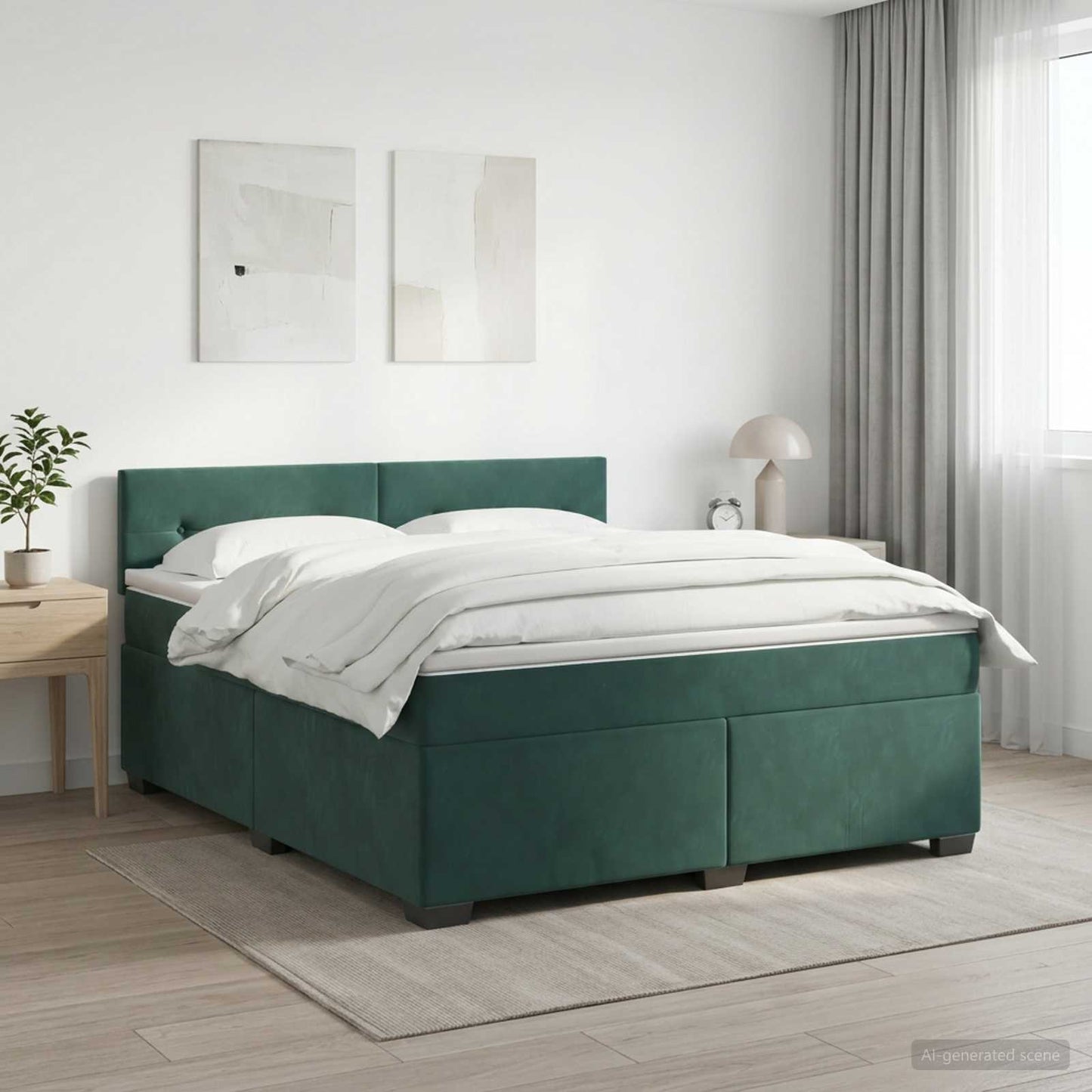 Boxmadras med topmadras Mørkegrøn 140 x 190 cm Fløjl