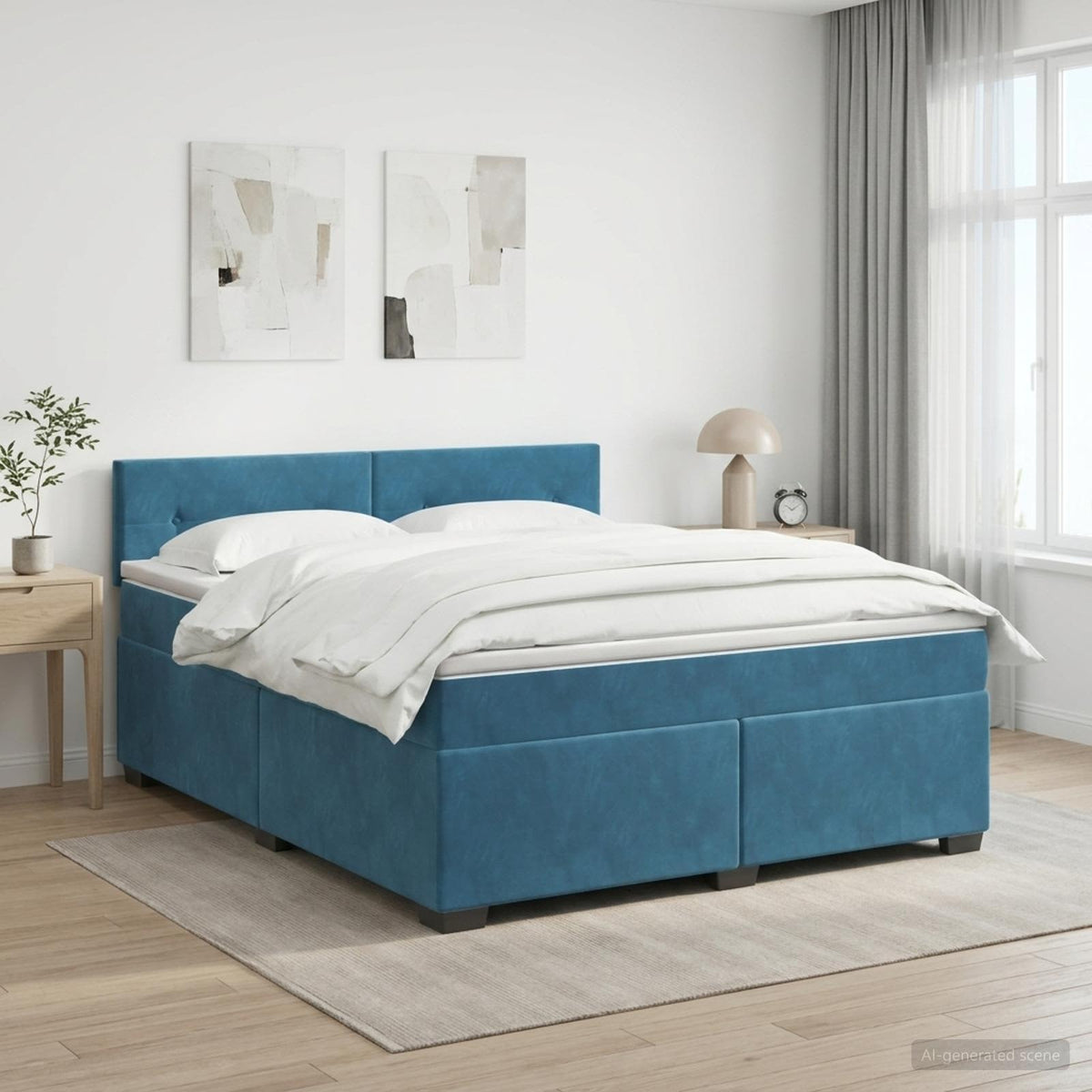 Boxmadras med topmadras Mørk blå 160 x 200 cm Fløjl