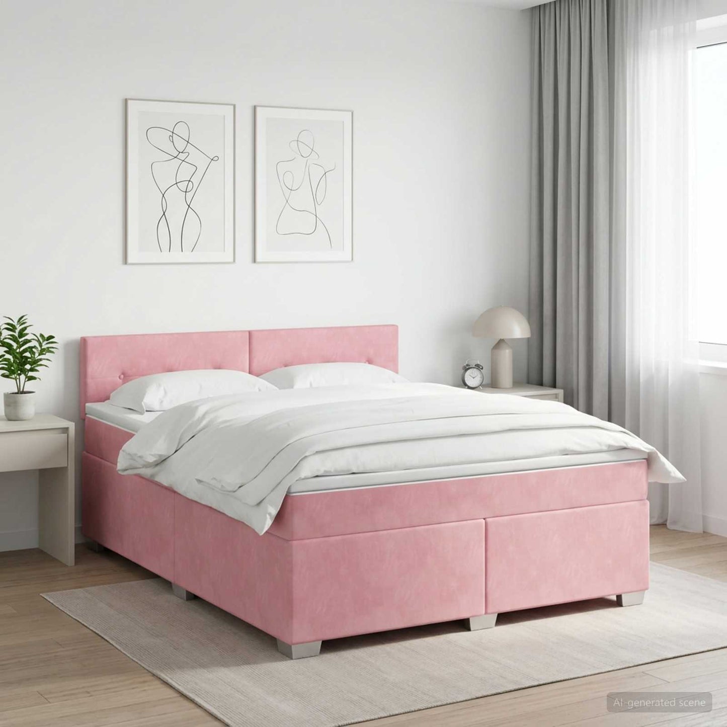 Boxmadras med topmadras Lyserød 140 x 190 cm Fløjl