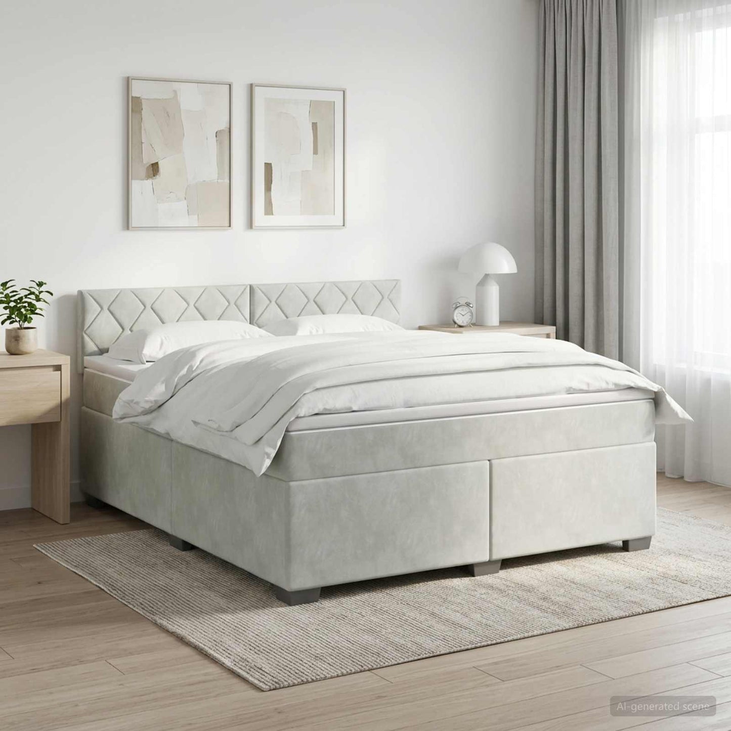 Boxmadras med topmadras Lysegrå 140 x 190 cm Fløjl