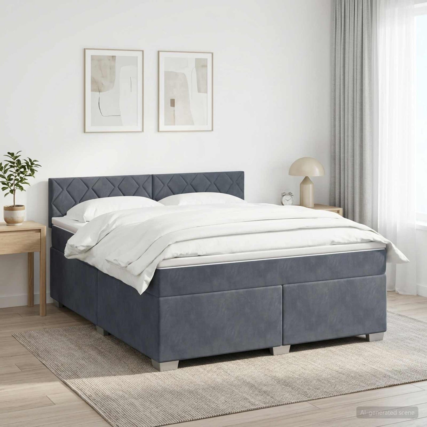 Boxmadras med topmadras Mørkegrå 140 x 190 cm Fløjl