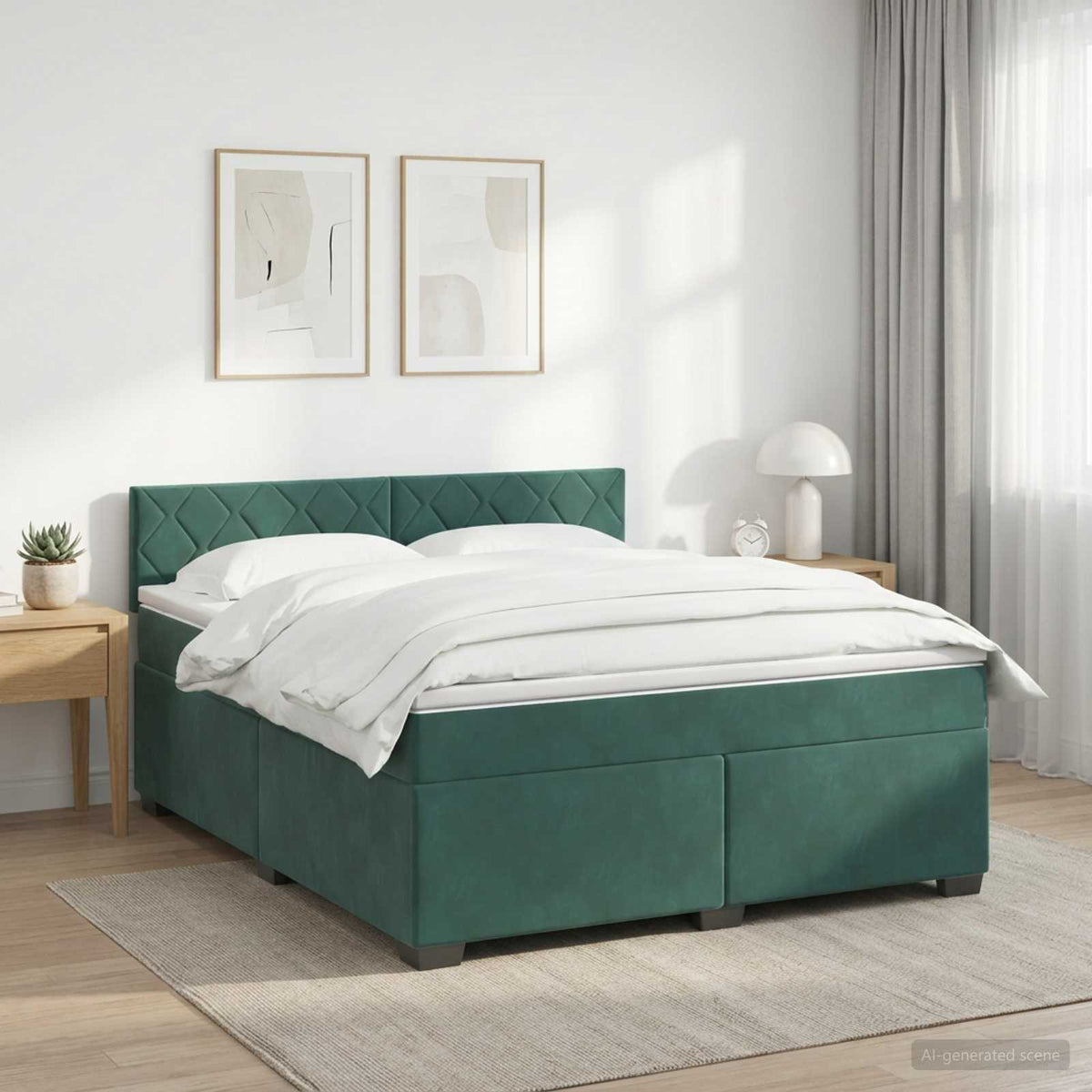 Boxmadras med topmadras Mørkegrøn 140 x 200 cm Fløjl