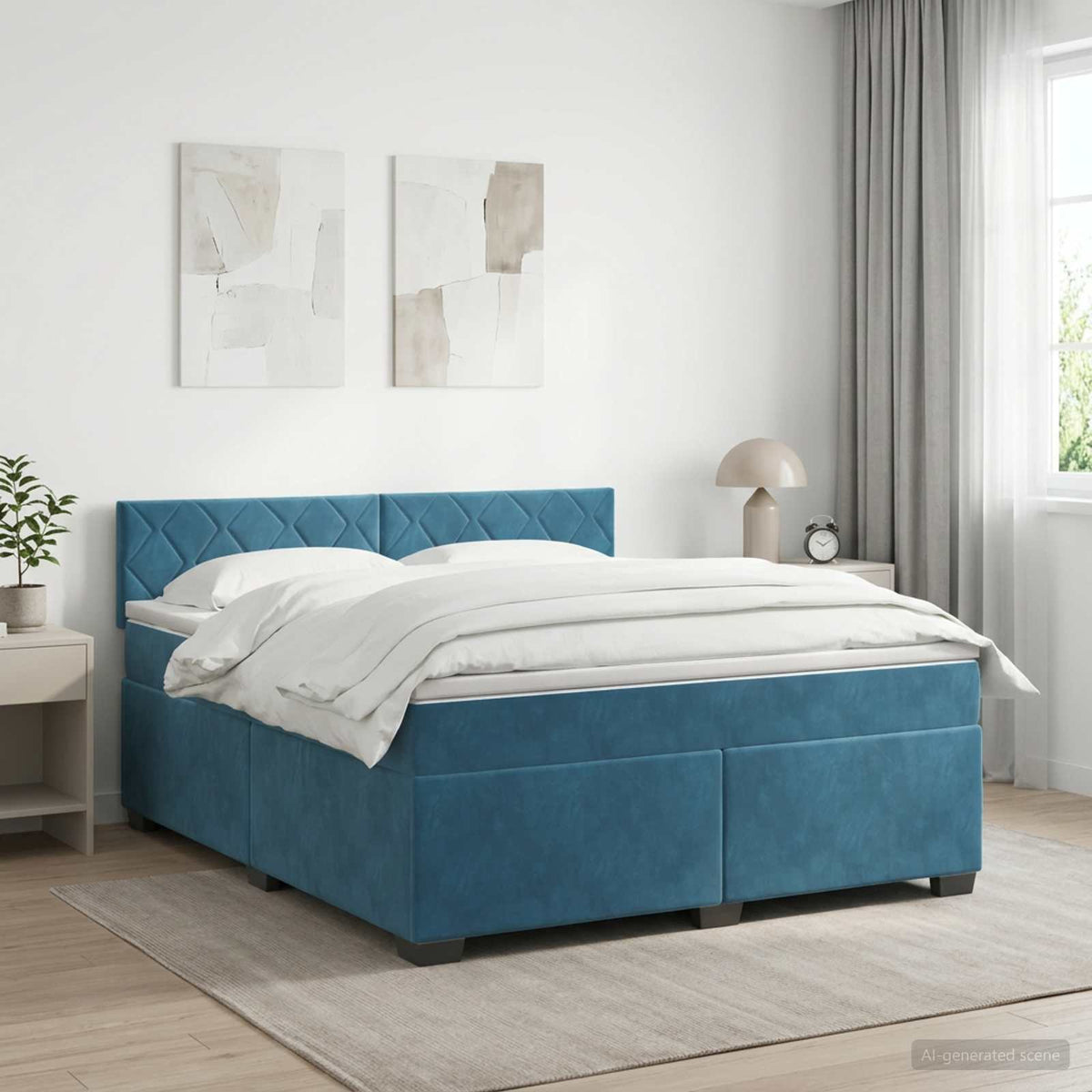 Boxmadras med topmadras Mørk blå 140 x 200 cm Fløjl