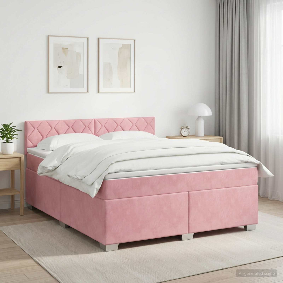 Boxmadras med topmadras Lyserød 160 x 200 cm Fløjl