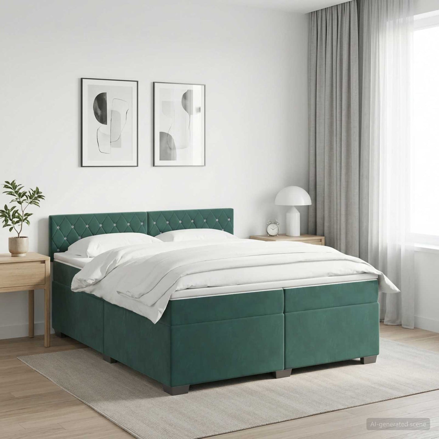 Boxmadras med topmadras Mørkegrøn 200 x 200 cm Fløjl