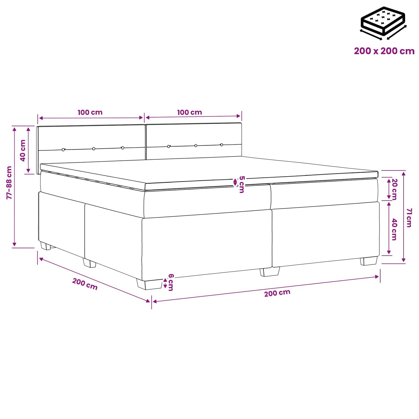 Boxmadras med topmadras Mørkegrøn 200 x 200 cm Fløjl