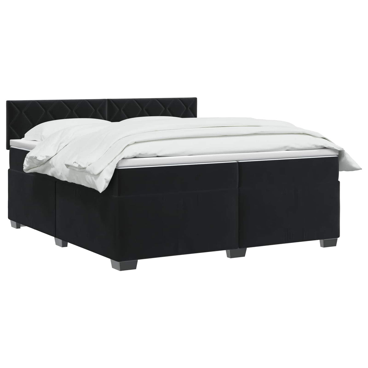 Boxmadras med topmadras med hovedgærde Sort 200 x 200 cm Fløjl