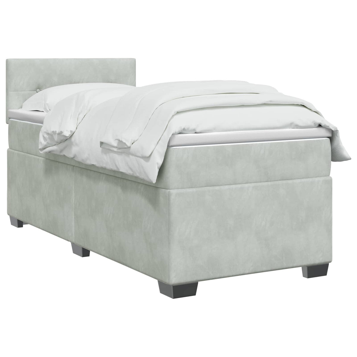 Boxmadras med topmadras Lysegrå 90 x 190 cm Fløjl