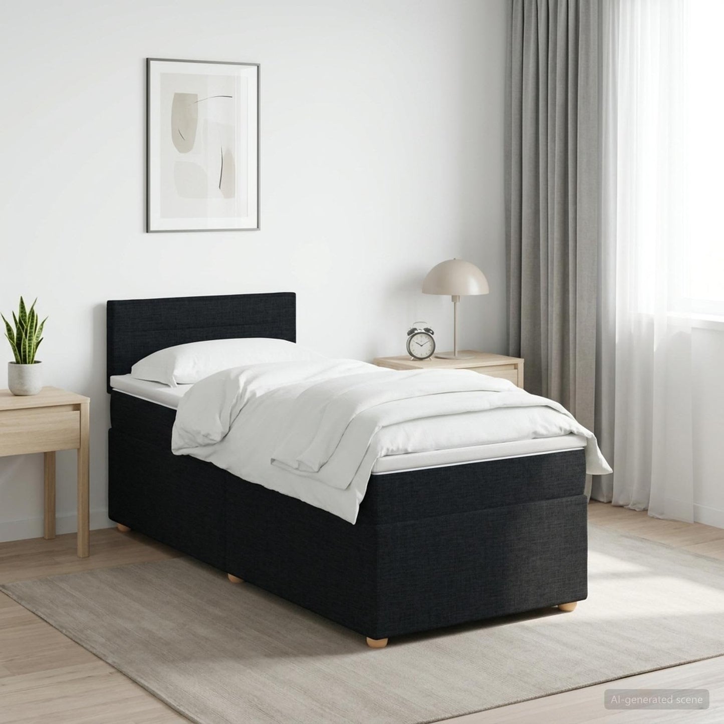 Boxmadras med topmadras med hovedgærde Sort 90 x 190 cm Stof