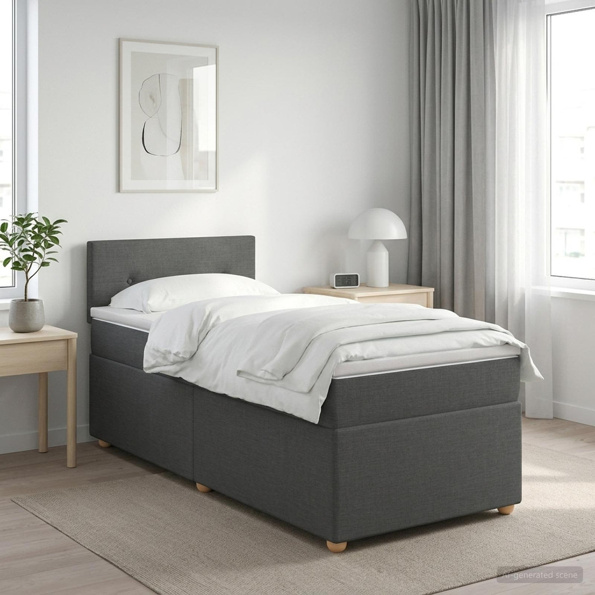 Boxmadras med topmadras Mørkegrå 100 x 200 cm Stof