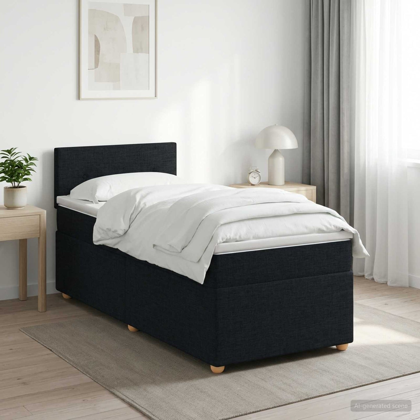Boxmadras med topmadras med hovedgærde Sort 80 x 200 cm Stof
