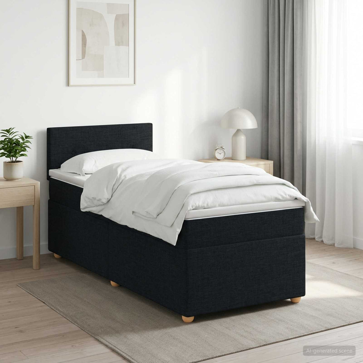 Boxmadras med topmadras med hovedgærde Sort 100 x 200 cm Stof