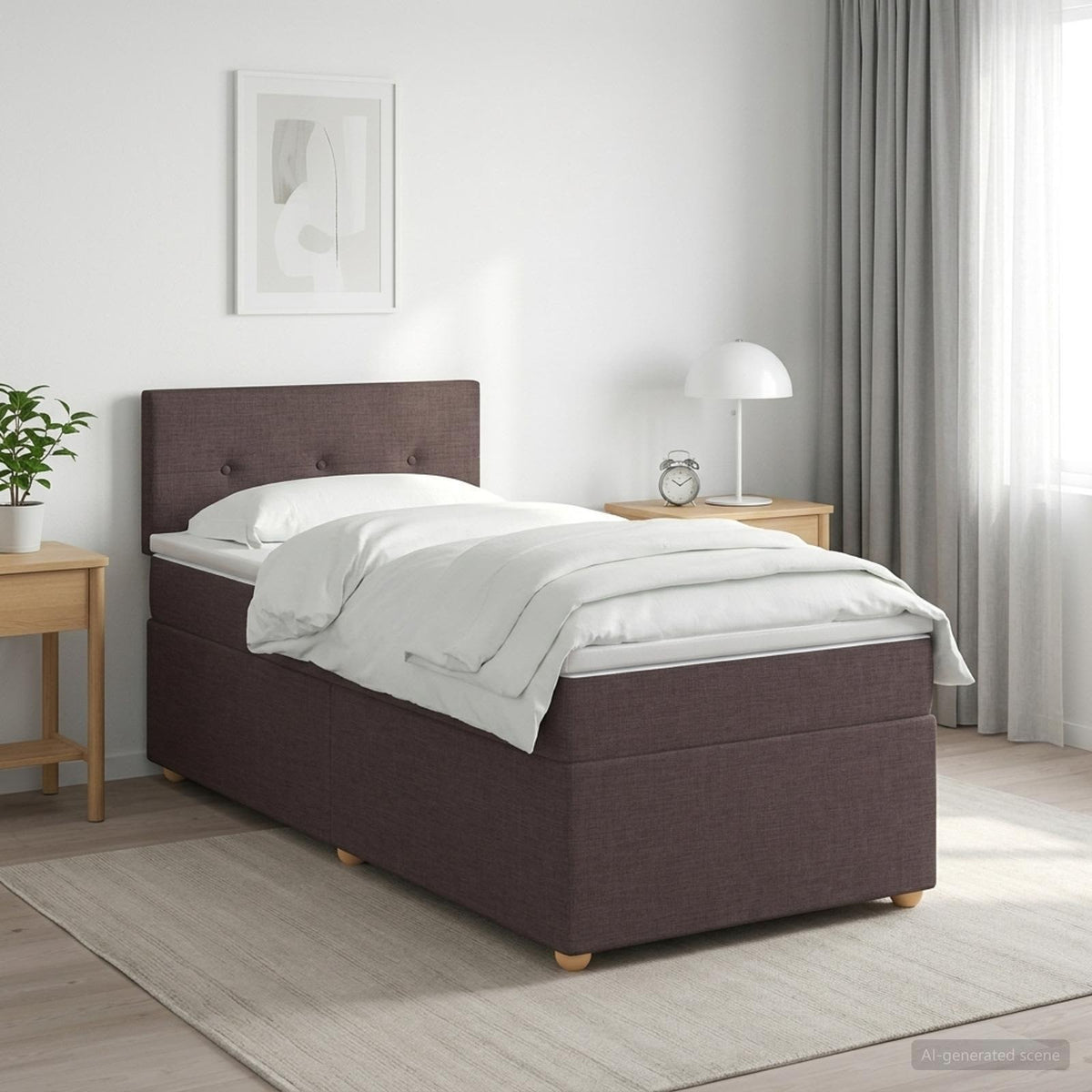 Boxmadras med topmadras Mørk Brun 90 x 190 cm Stof