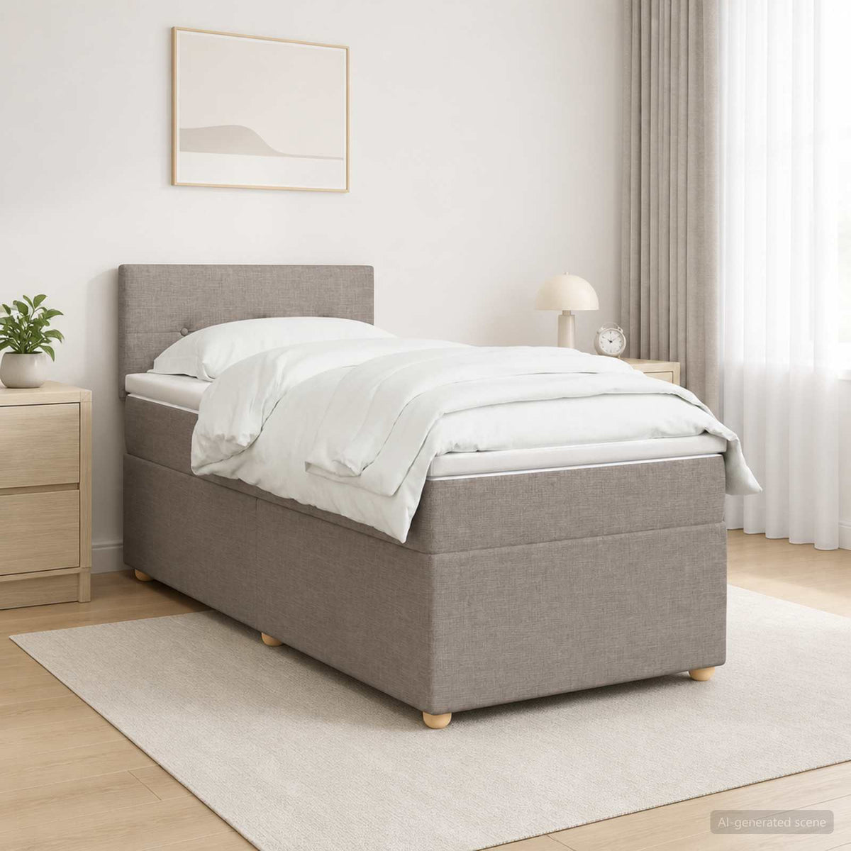 Boxmadras med topmadras med hovedgærde Gråbrun 90 x 190 cm Stof