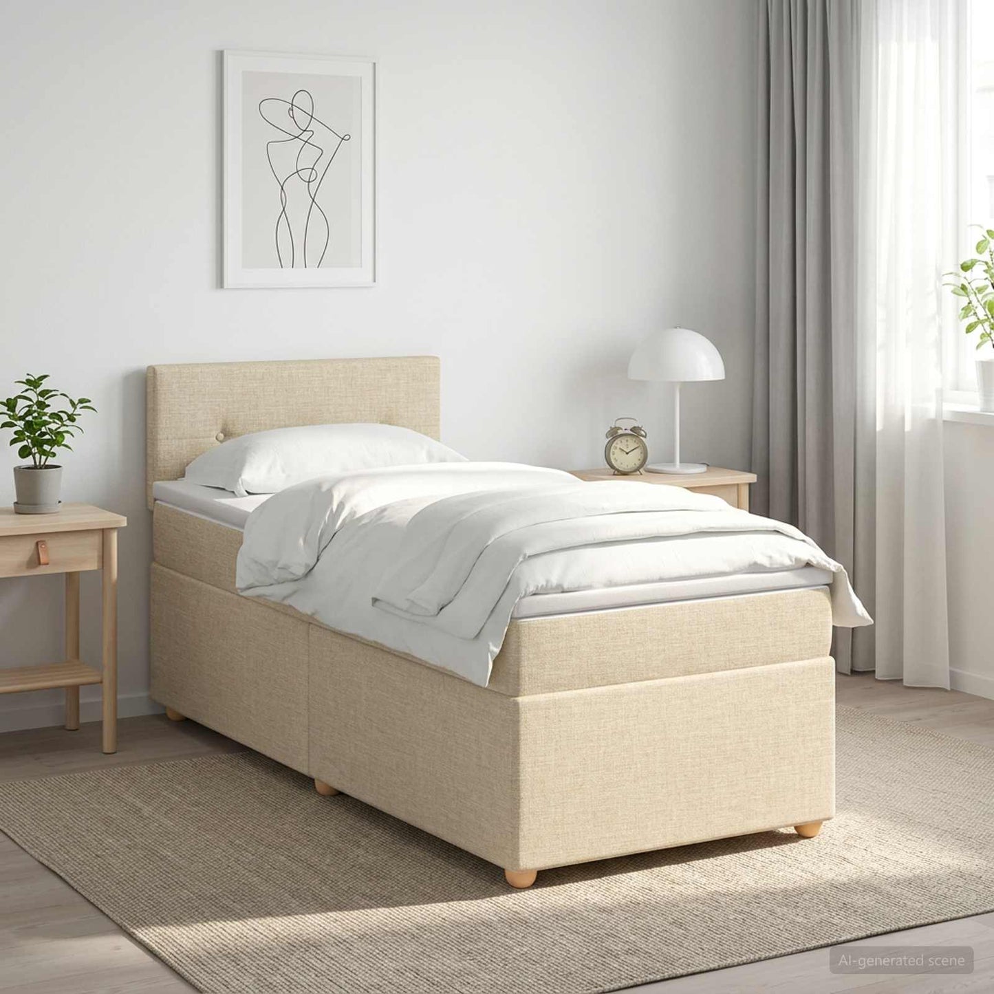 Boxmadras med topmadras Cremefarvet 80 x 200 cm Stof