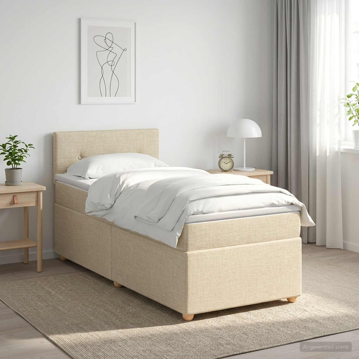 Boxmadras med topmadras Cremefarvet 90 x 190 cm Stof