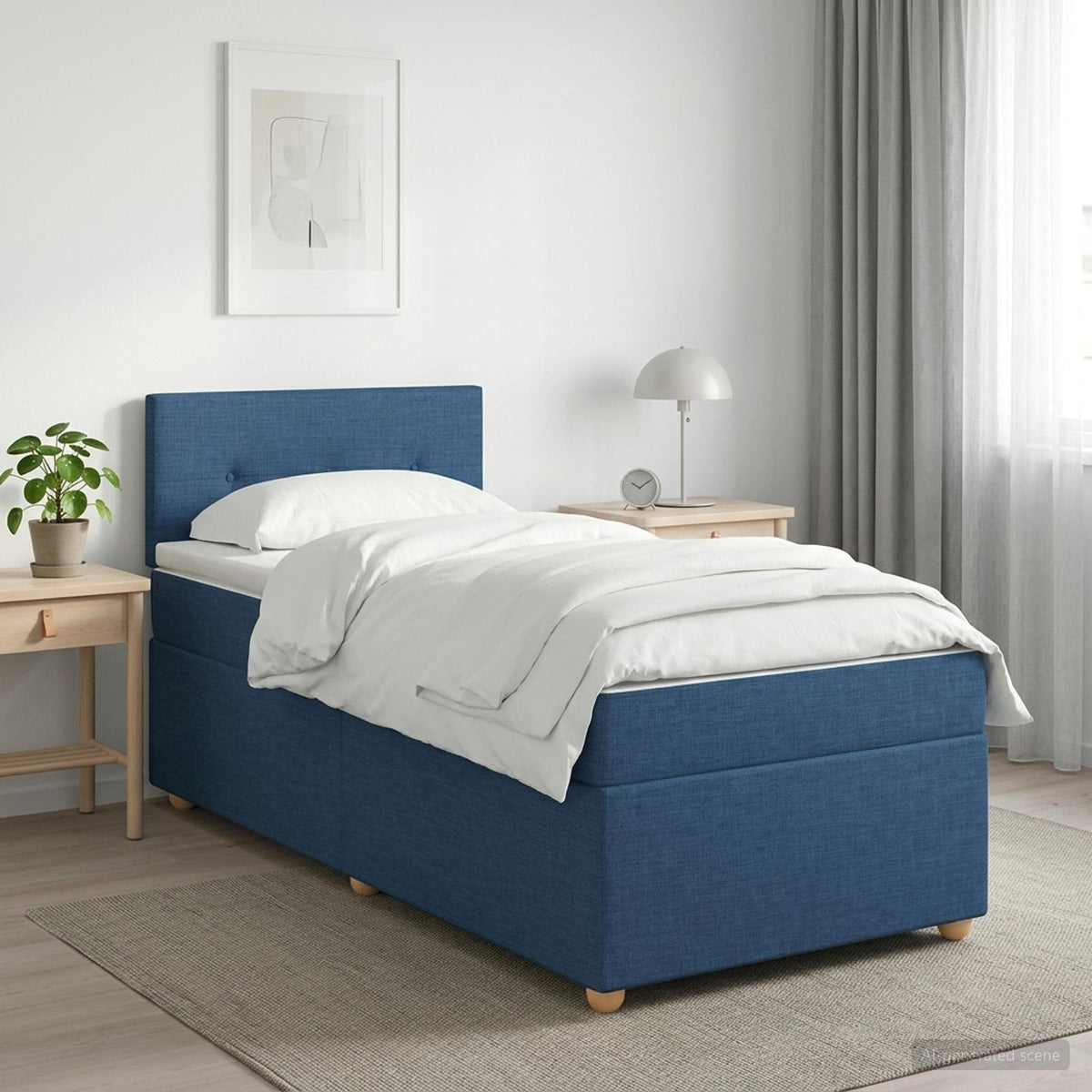 Boxmadras med topmadras med hovedgærde Blå 100 x 200 cm Stof