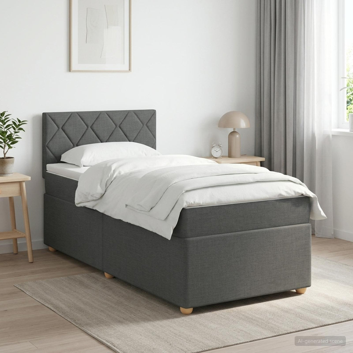 Boxmadras med topmadras Mørkegrå 90 x 200 cm Stof